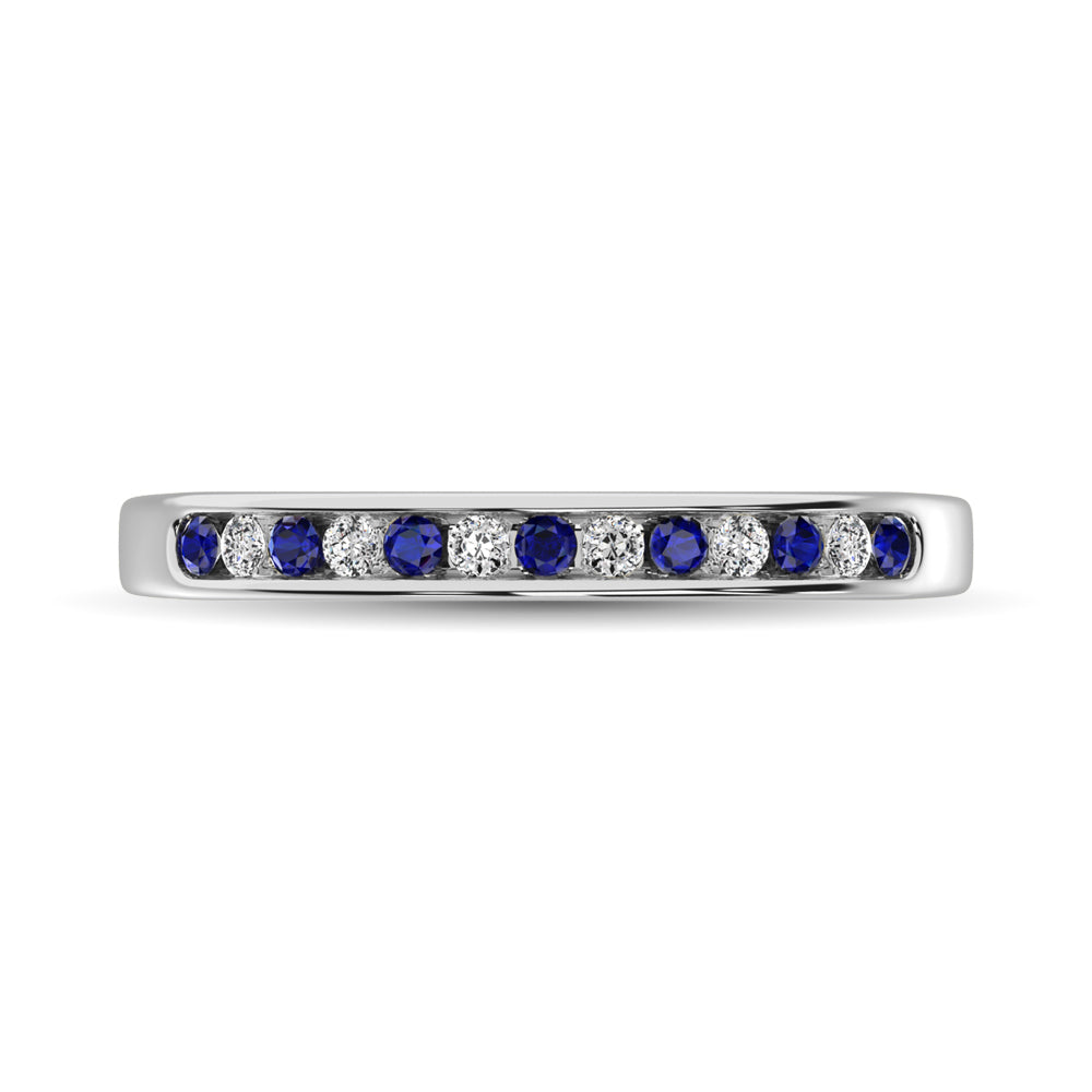 14K White Gold 1/5 Ctw Blue Sapphire & Diamond Machine Band