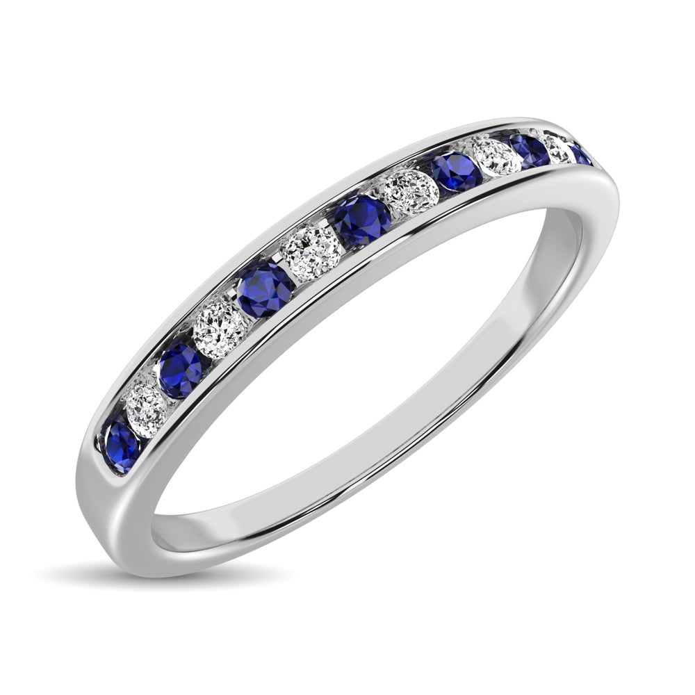 14K White Gold 1/5 Ctw Blue Sapphire & Diamond Machine Band