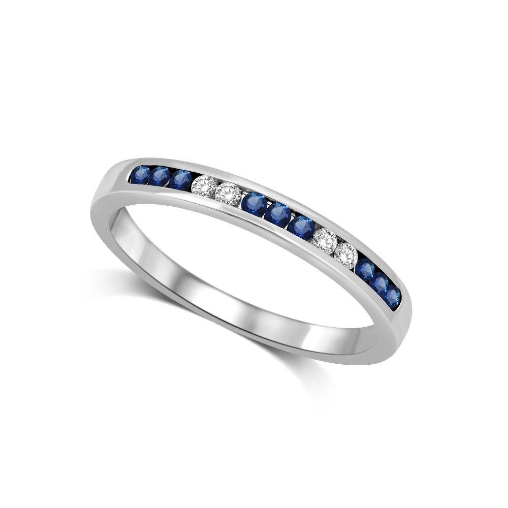 14K White Gold 1/5 Ctw Blue Sapphire & Diamond Machine Band