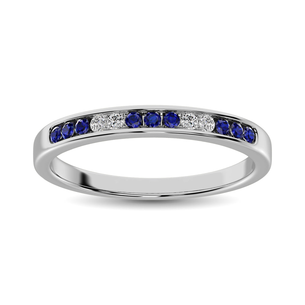 14K White Gold 1/5 Ctw Blue Sapphire & Diamond Machine Band