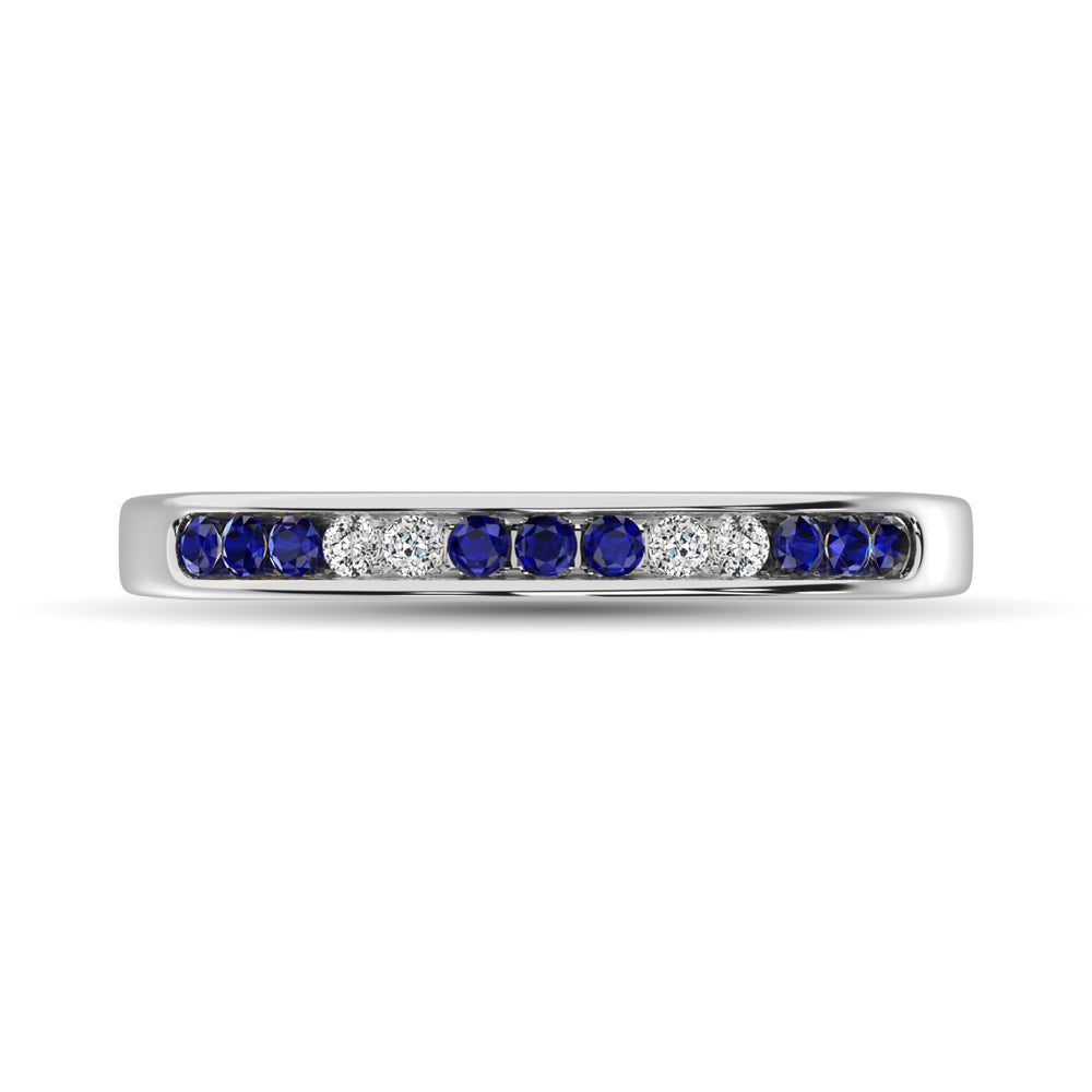 14K White Gold 1/5 Ctw Blue Sapphire & Diamond Machine Band