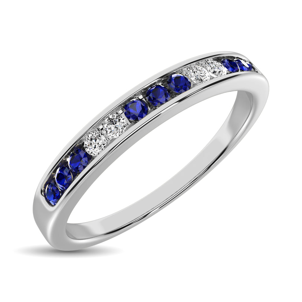 14K White Gold 1/5 Ctw Blue Sapphire & Diamond Machine Band