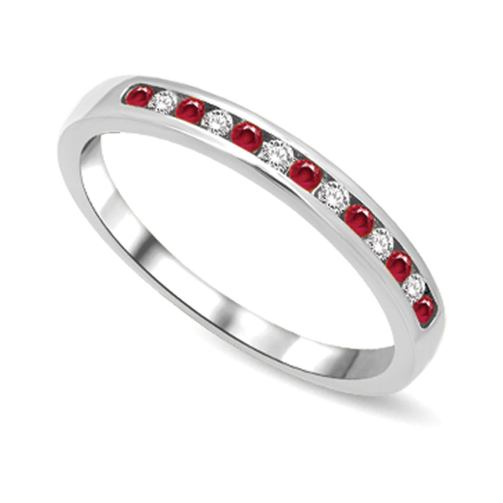 14K White Gold 1/5 Ctw Ruby and Diamond Machine Band