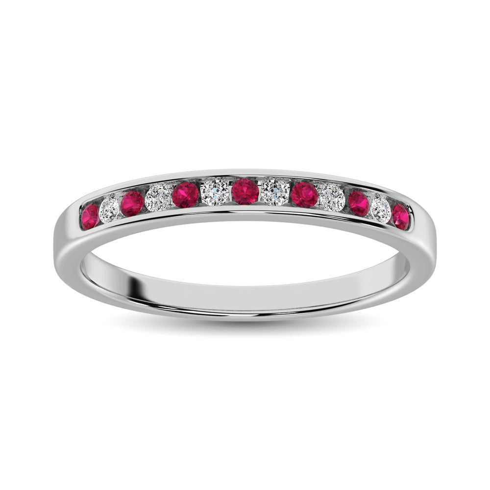 14K White Gold 1/5 Ctw Ruby and Diamond Machine Band