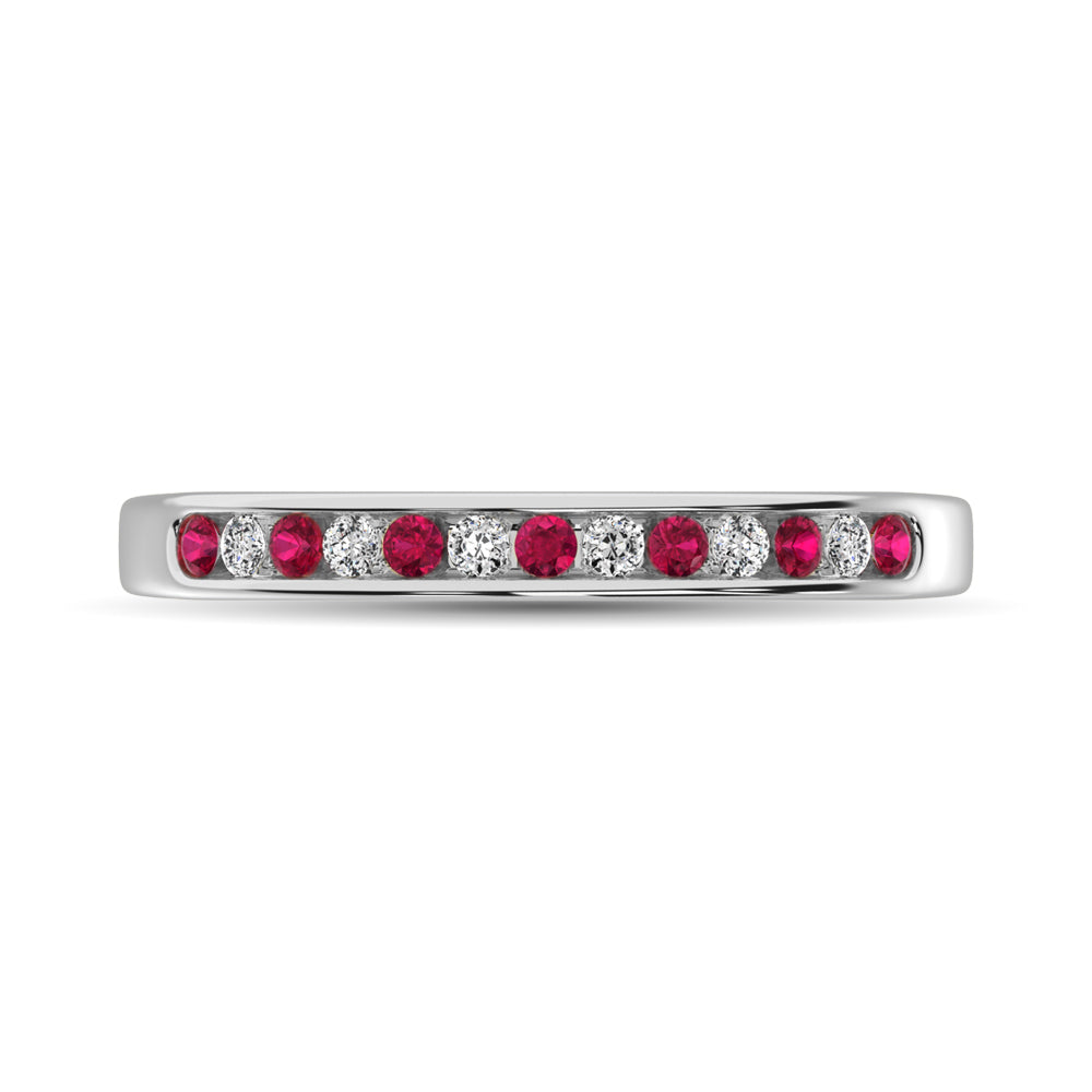 14K White Gold 1/5 Ctw Ruby and Diamond Machine Band