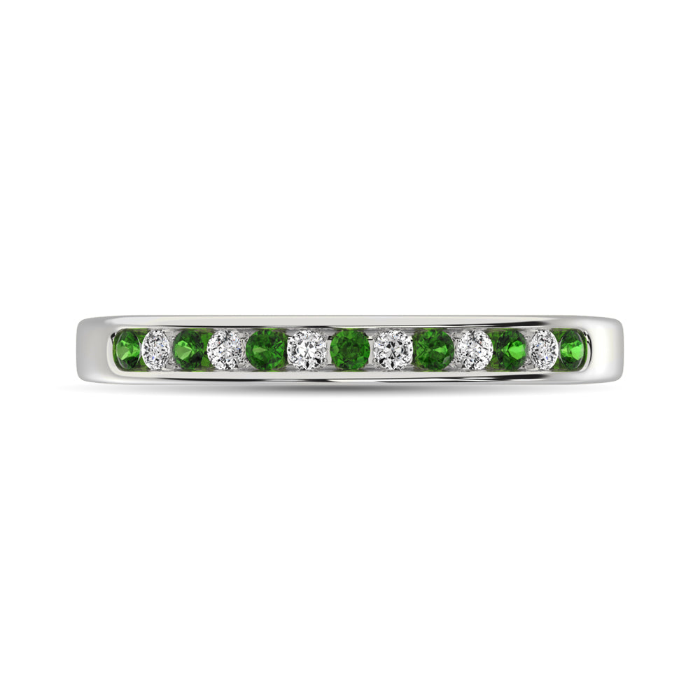 14K White Gold 1/5 Ctw Tsavorite & Diamond Machine Band