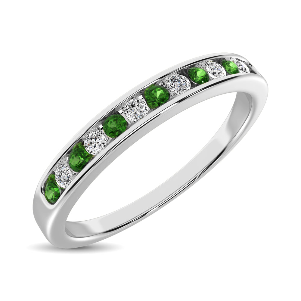 14K White Gold 1/5 Ctw Tsavorite & Diamond Machine Band