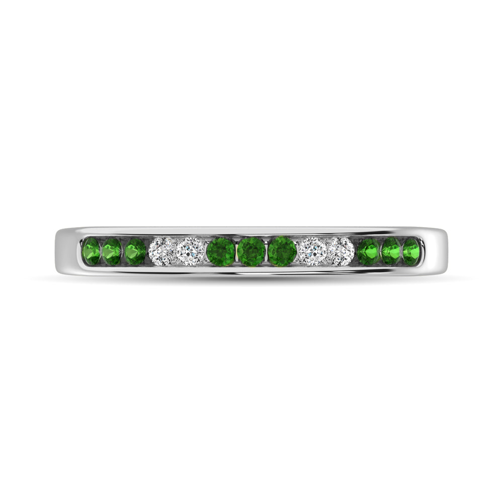 14K White Gold 1/6 Ctw Tsavorite & Diamond Machine Band