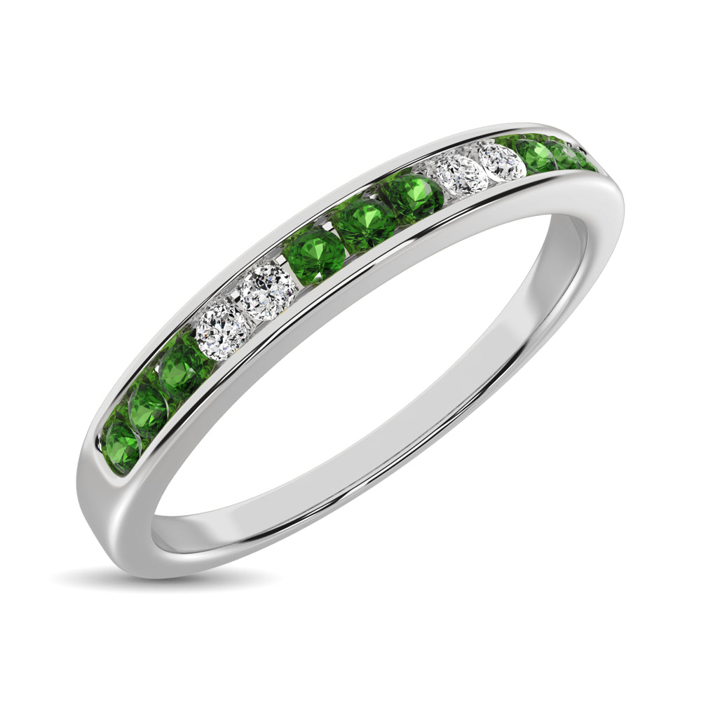 14K White Gold 1/6 Ctw Tsavorite & Diamond Machine Band