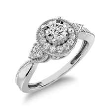 Cargar imagen en el visor de la galería, 10K White Gold Diamond 1/5 Ct.Tw. Milgrain detail Halo Engagement Ring