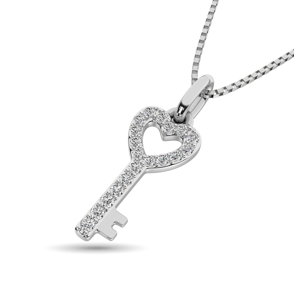 10K White Gold 1/10 Ctw Diamond Double Heart Pendant