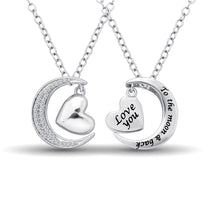 Cargar imagen en el visor de la galería, Sterling Silver 1/8 Ctw Diamond Heart  &amp; Moon Pendant