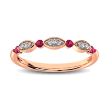 Load image into Gallery viewer, Diamond 1/5 ctw and Ruby Stack Ring in 10K Rose Gold