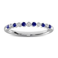 Cargar imagen en el visor de la galería, 14K White Gold Alternate Diamond 1/4 Ctw and Blue Saphire Ring