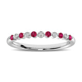 14K White Gold Alternate Diamond 1/4 Ctw and Ruby Ring