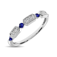 Cargar imagen en el visor de la galería, 14K White Gold Alternate Diamond 1/5 Ctw and Blue Saphire Ring