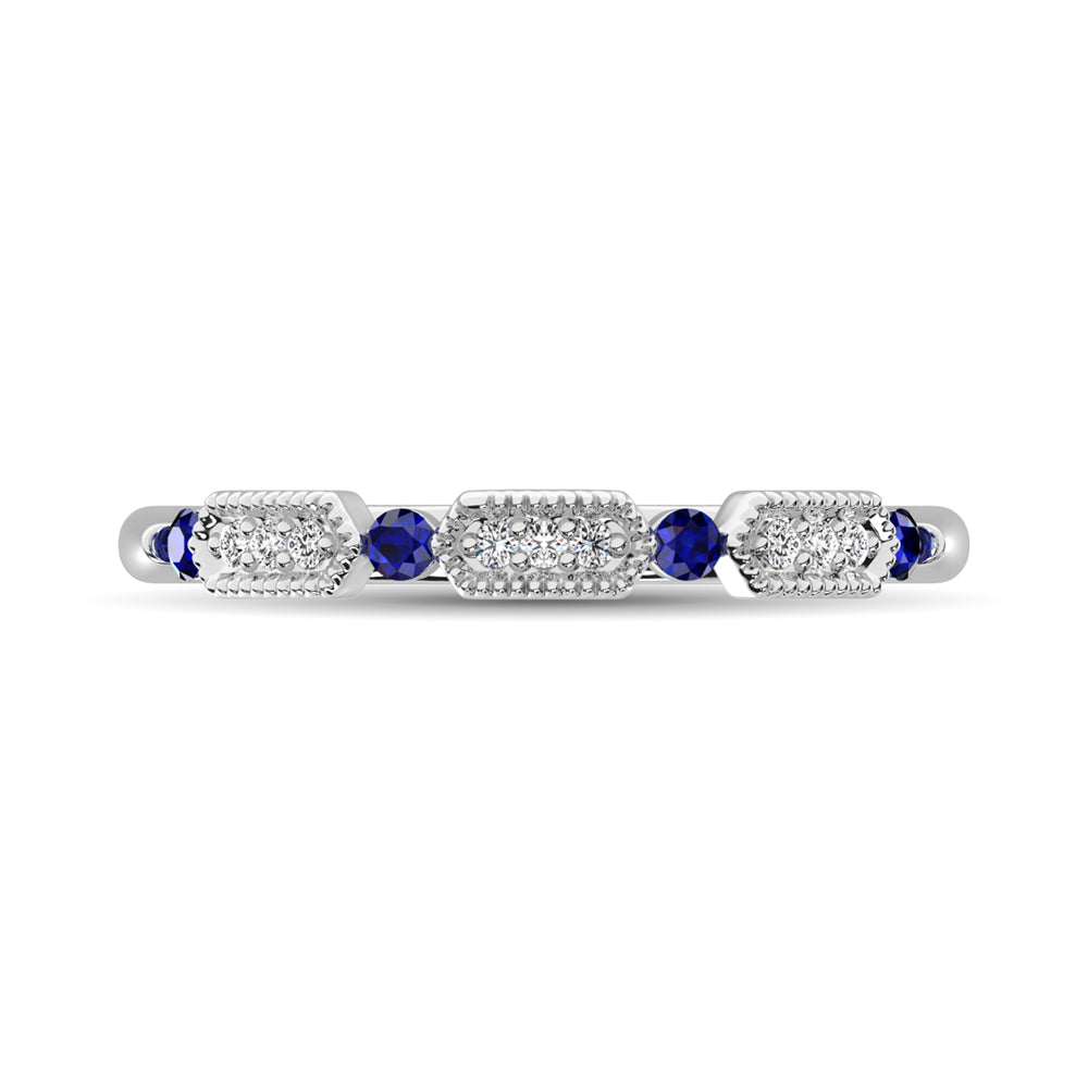 14K White Gold Alternate Diamond 1/5 Ctw and Blue Saphire Ring