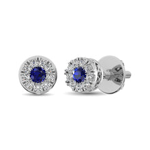 Cargar imagen en el visor de la galería, 14K White Gold Diamond 1/4 Ct.Tw. and Blue Sapphire Stud