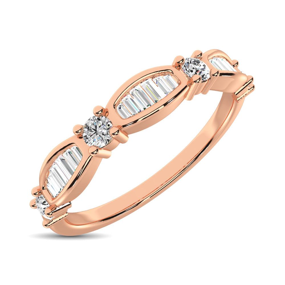 14K Rose Gold 1/4 Ctw Round and Tapper Diamond Band Ring