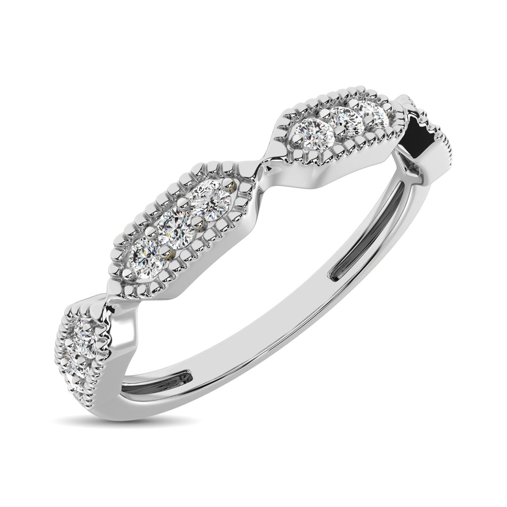 Beaded Style Band set with 1/6 Ctw Diamond in 14K White Gold