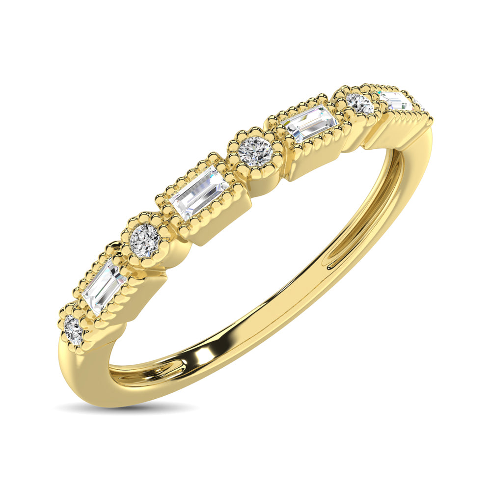 14K Yellow Gold 1/10 Ctw Round and Tapper Diamond Band Ring