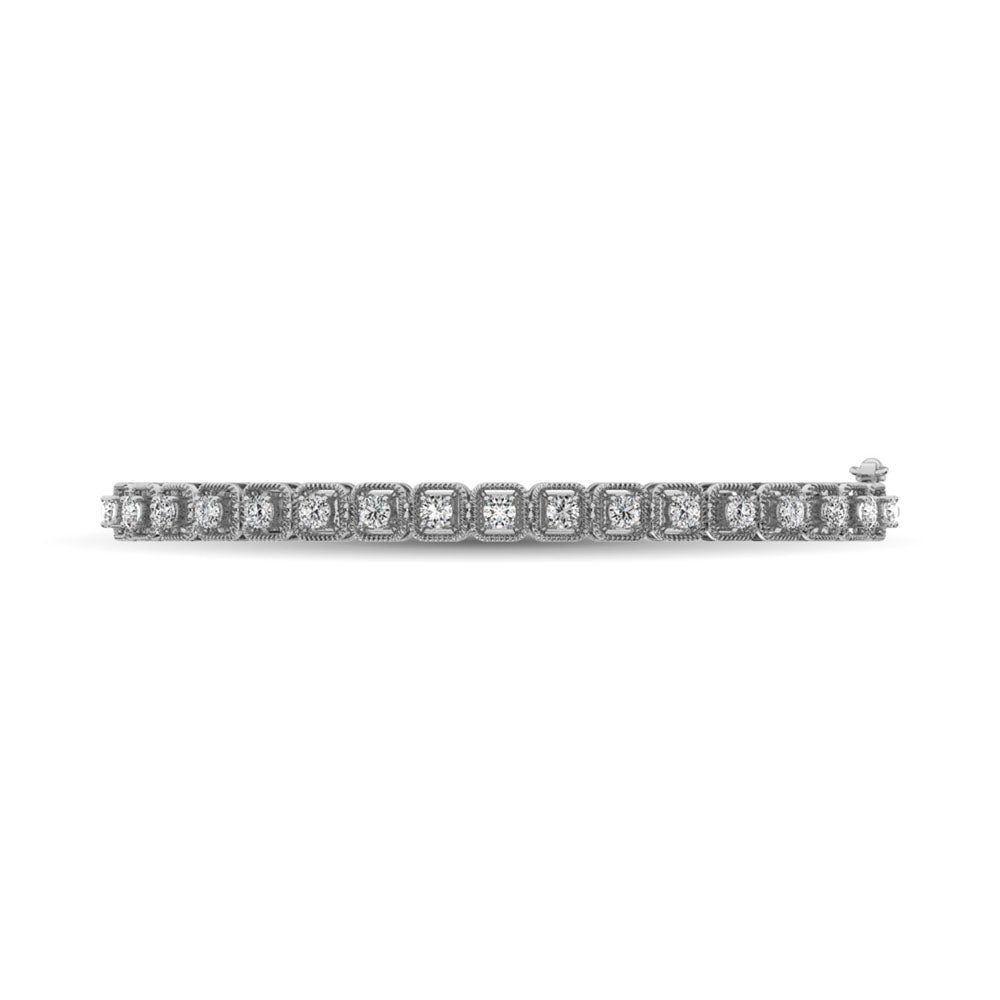 14K White Gold Diamond 1 Ct.Tw. Bangle With Milgrain Details