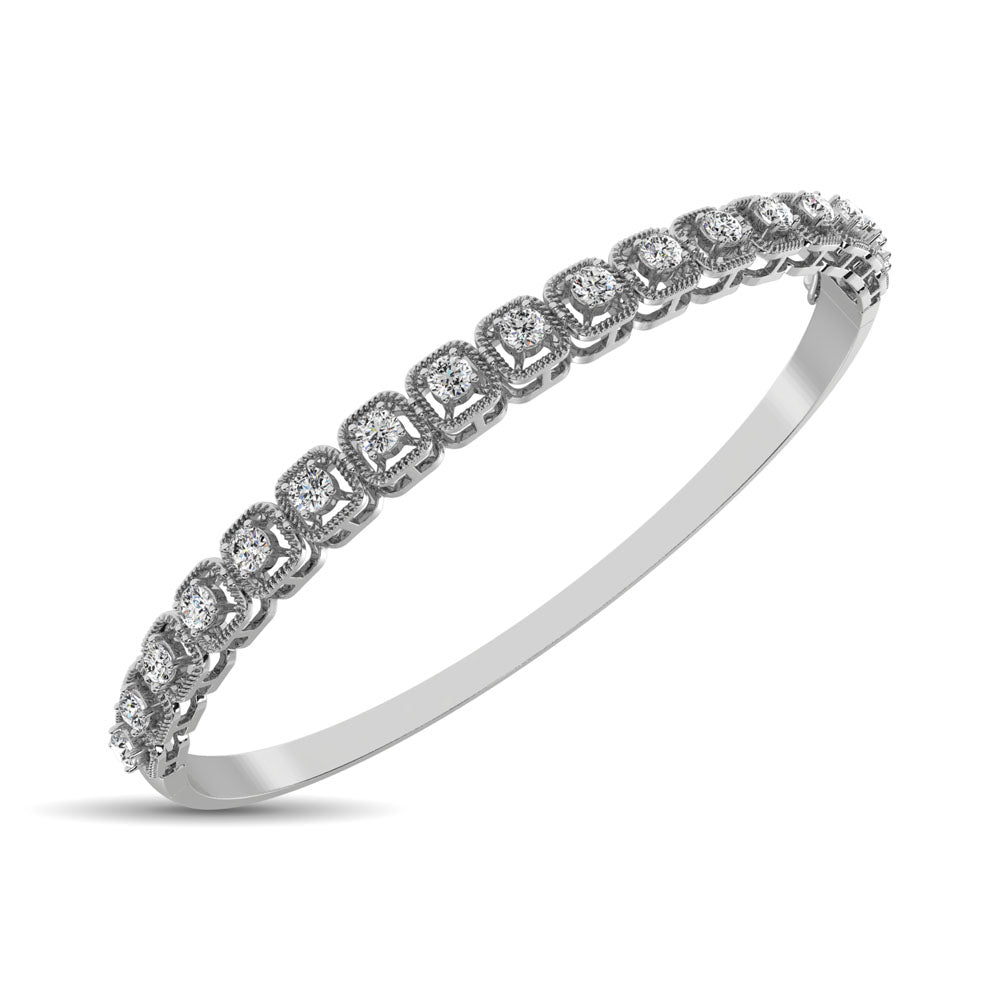 14K White Gold Diamond 1 Ct.Tw. Bangle With Milgrain Details