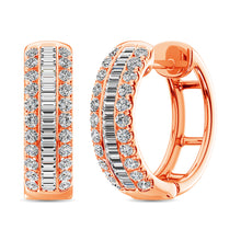 Load image into Gallery viewer, 14K Rose Gold Round and Baguette Diamond 1/2 Ct.Tw. Hoop Earrings