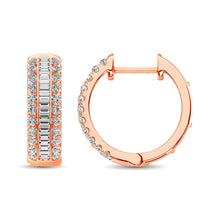 Load image into Gallery viewer, 14K Rose Gold Round and Baguette Diamond 1/2 Ct.Tw. Hoop Earrings