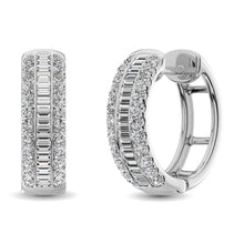 Load image into Gallery viewer, 14K White Gold Round and Baguette Diamond 1/2 Ct.Tw. Hoop Earrings