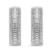 Load image into Gallery viewer, 14K White Gold Round and Baguette Diamond 1/2 Ct.Tw. Hoop Earrings