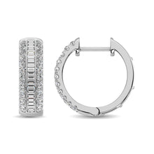 Load image into Gallery viewer, 14K White Gold Round and Baguette Diamond 1/2 Ct.Tw. Hoop Earrings