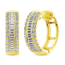 Load image into Gallery viewer, 14K Yellow Gold Round and Baguette Diamond 1/2 Ct.Tw. Hoop Earrings