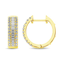 Cargar imagen en el visor de la galería, 14K Yellow Gold Round and Baguette Diamond 1/2 Ct.Tw. Hoop Earrings