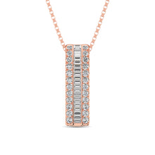 Load image into Gallery viewer, 14K Rose Gold Round and Baguette Diamond 1/3 Ct.Tw. Drop Bar Pendant