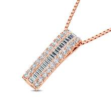 Load image into Gallery viewer, 14K Rose Gold Round and Baguette Diamond 1/3 Ct.Tw. Drop Bar Pendant