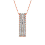 14K Rose Gold Round and Baguette Diamond 1/3 Ct.Tw. Drop Bar Pendant