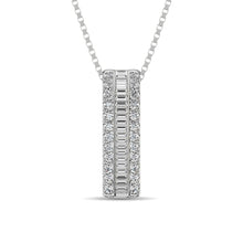 Load image into Gallery viewer, 14K White Gold Round and Baguette Diamond 1/3 Ct.Tw. Drop Bar Pendant