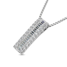 Load image into Gallery viewer, 14K White Gold Round and Baguette Diamond 1/3 Ct.Tw. Drop Bar Pendant