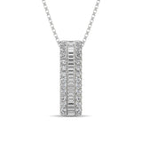 14K White Gold Round and Baguette Diamond 1/3 Ct.Tw. Drop Bar Pendant