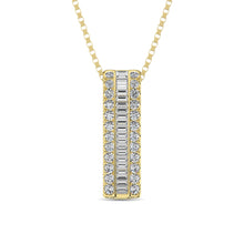 Load image into Gallery viewer, 14K Yellow Gold Round and Baguette Diamond 1/3 Ct.Tw. Drop Bar Pendant