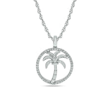 Cargar imagen en el visor de la galería, Diamond Sea Of life Palm Tree Pendant 1/8 ct tw in Sterling Silver