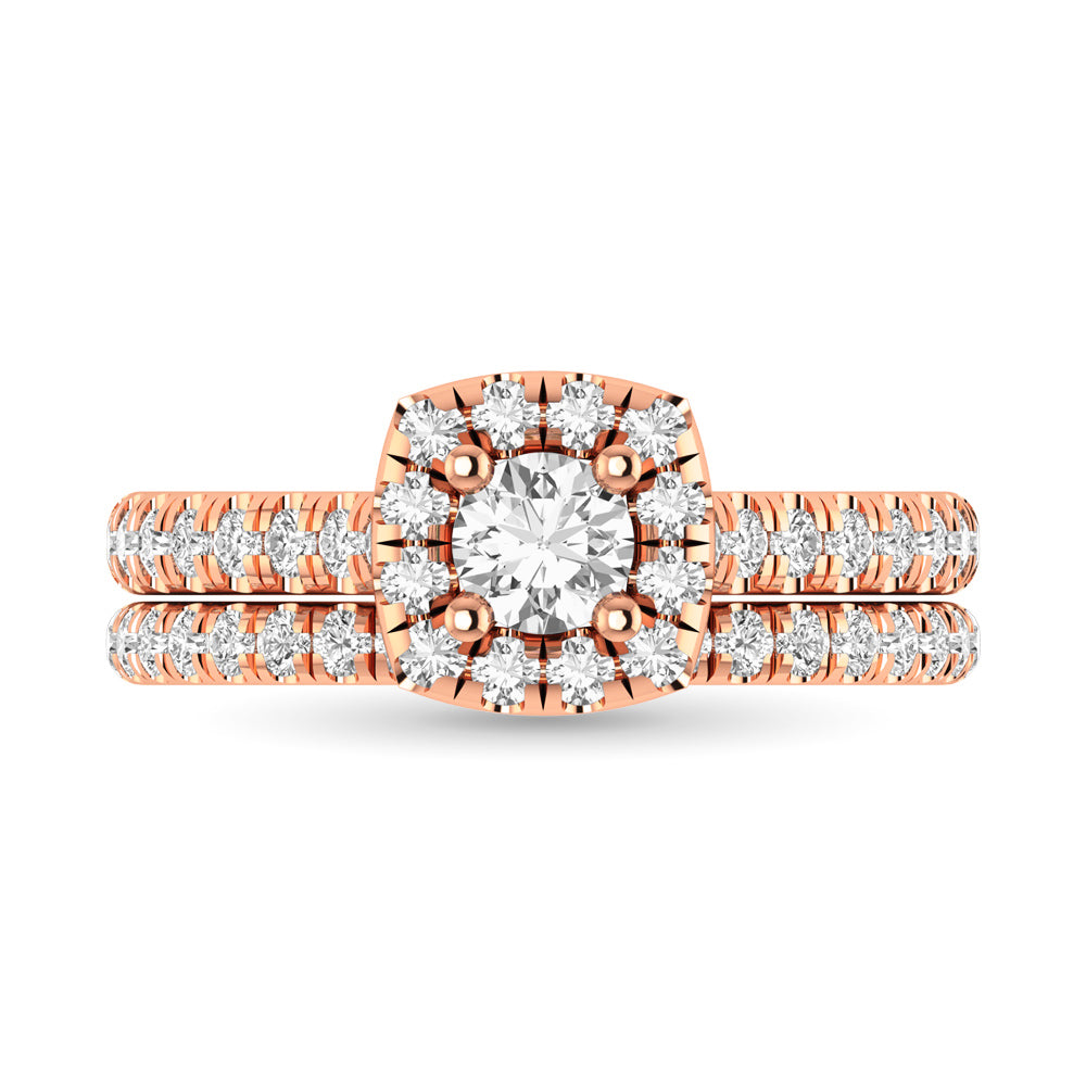 Diamond Classic Shank Single Halo Bridal Ring 1 ct tw Round Cut in 14K Rose Gold