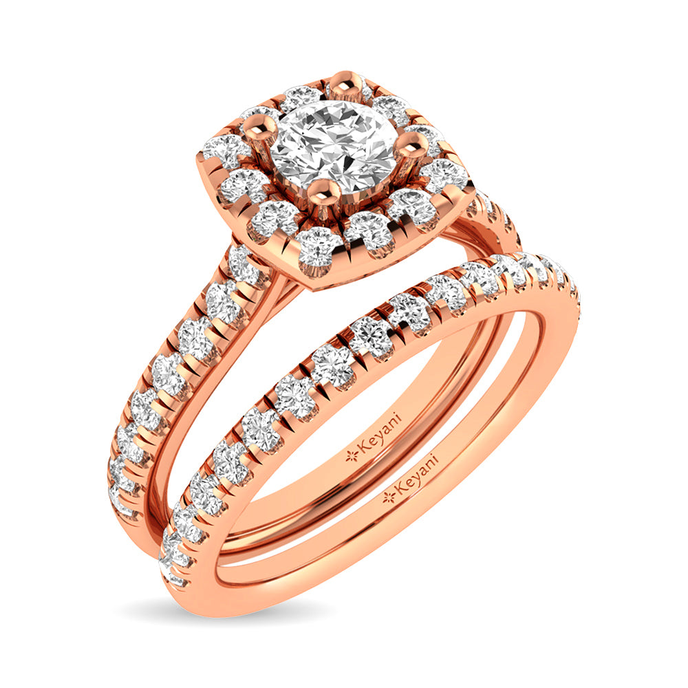 Diamond Classic Shank Single Halo Bridal Ring 1 ct tw Round Cut in 14K Rose Gold