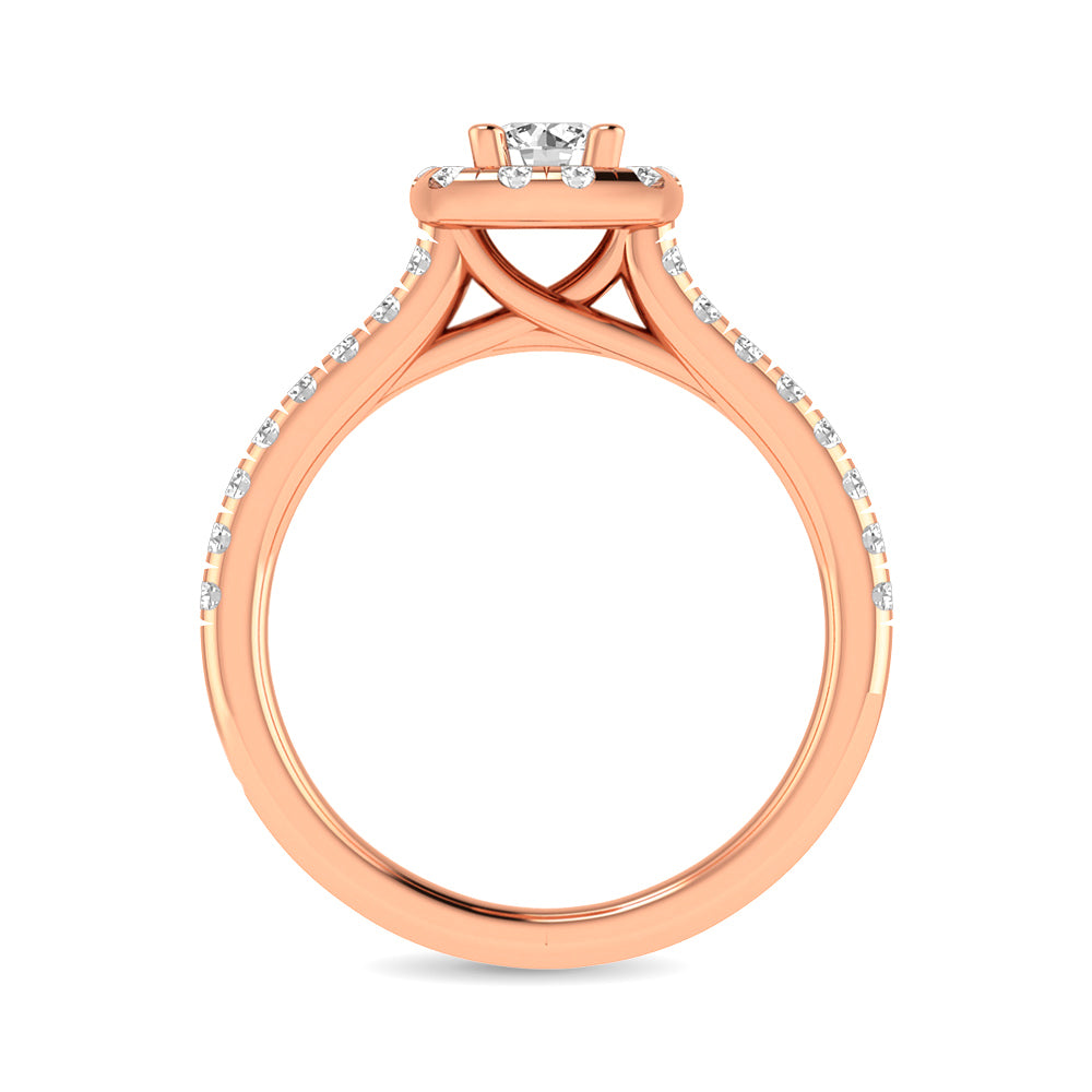 Diamond Classic Shank Single Halo Bridal Ring 1 ct tw Round Cut in 14K Rose Gold