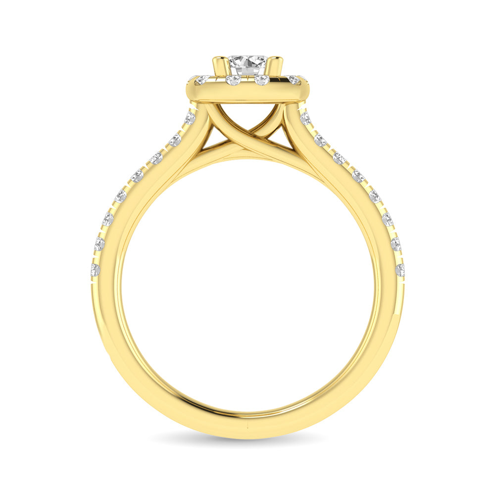 Diamond Classic Shank Single Halo Bridal Ring 1 ct tw Round Cut in 14K Yellow Gold