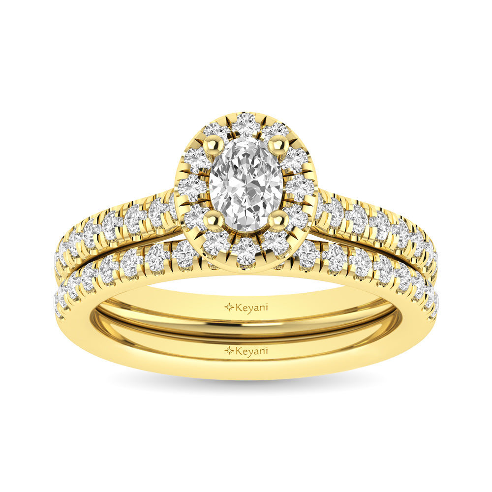 Diamond Classic Shank Single Halo Bridal Ring 1 ct tw Oval Cut in 14K Yellow Gold