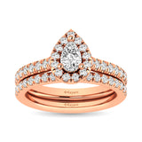 Diamond Classic Shank Single Halo Bridal Ring 1 ct tw Pear Cut in 14K Rose Gold