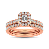 Diamond Classic Shank Single Halo Bridal Ring 1 ct tw Emerald Cut in 14K Rose Gold