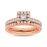 Diamond Classic Shank Single Halo Bridal Ring 1 ct tw Princess Cut in 14K Rose Gold